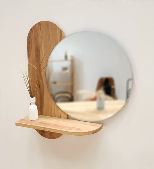 Oak round wall mirror