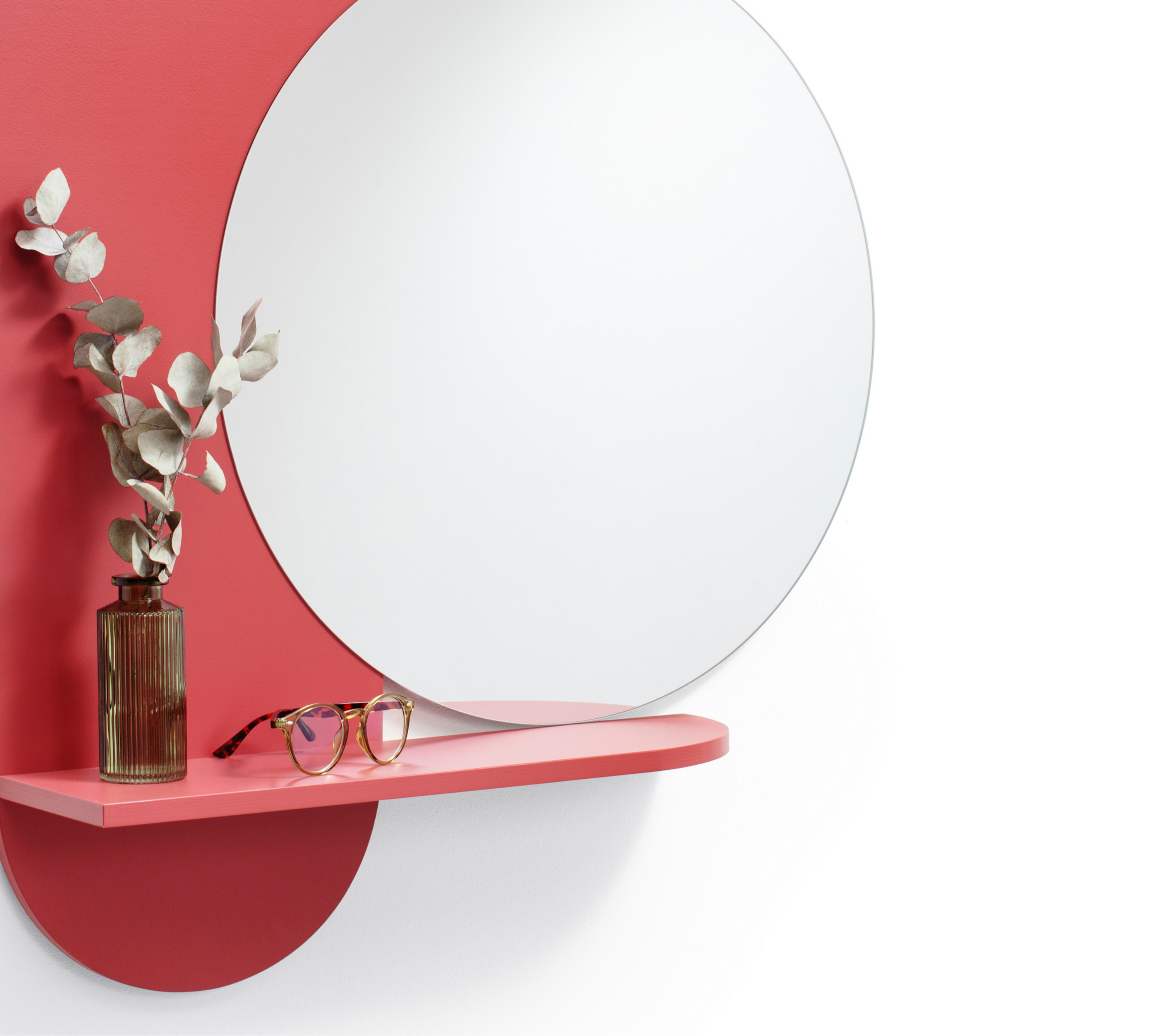 red round wall mirror červené kulaté nástěnné zrcadlo
