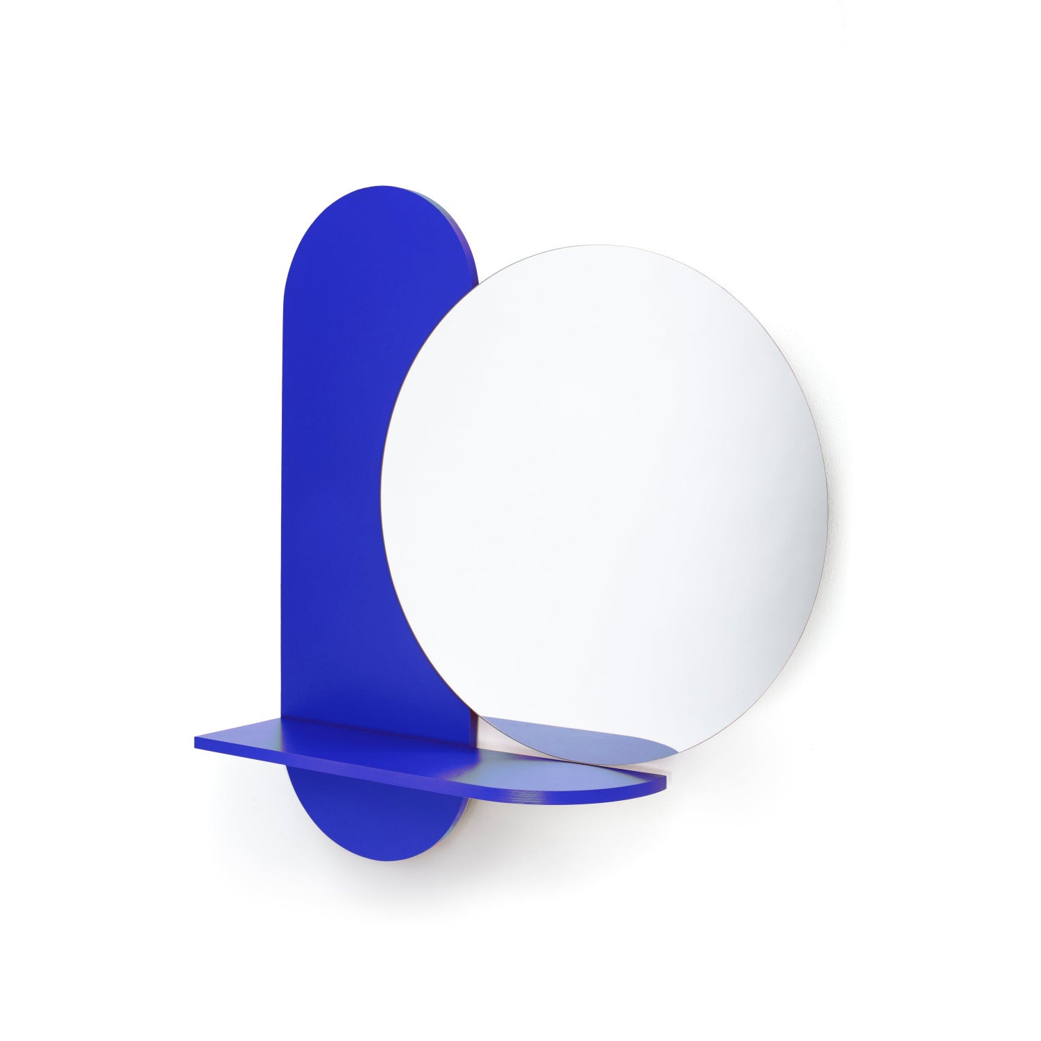 blue mirror with shelf Karlen modre zrcadlo kulate s polickou