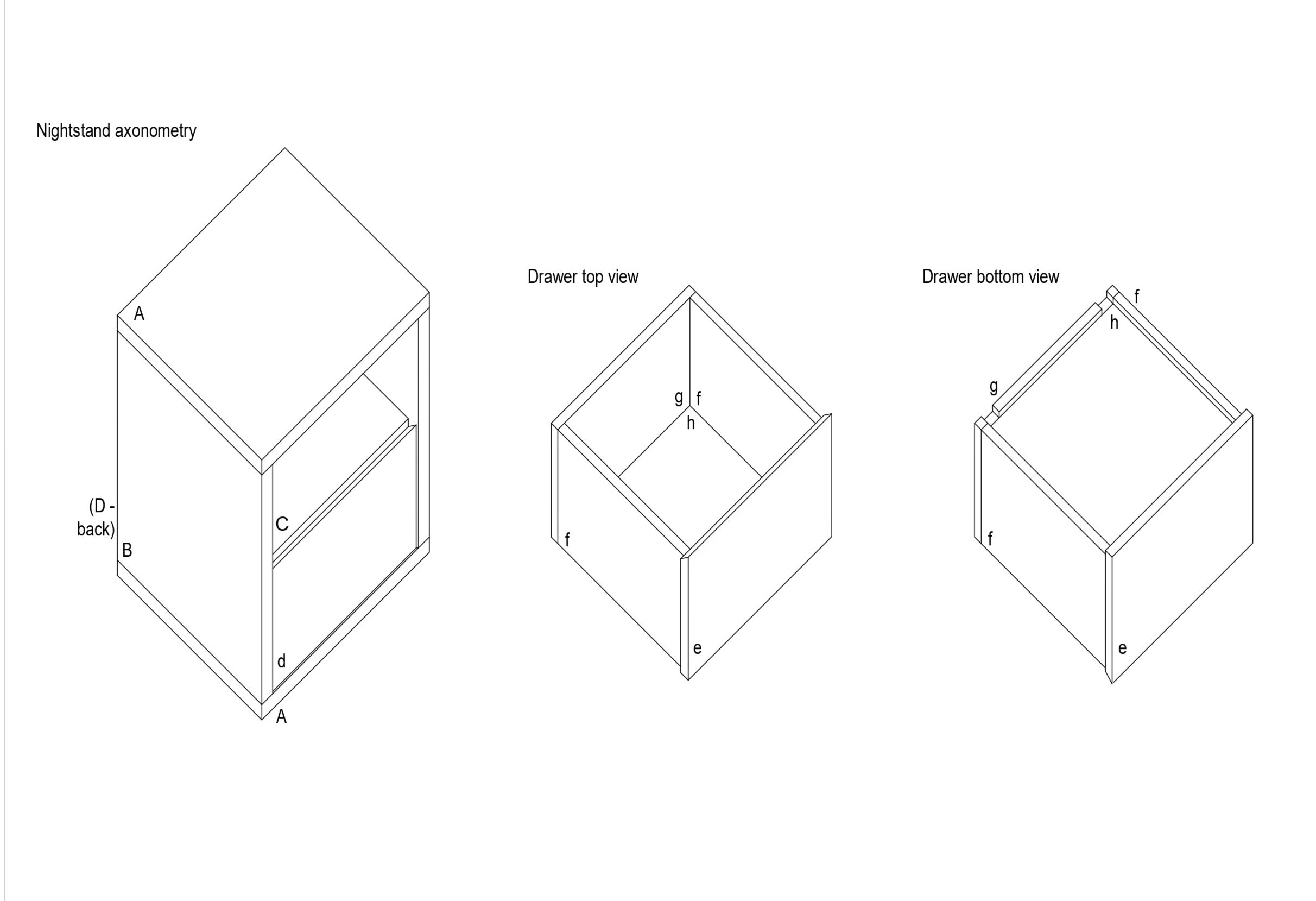 technical drawing night stand technický výkres noční stolek