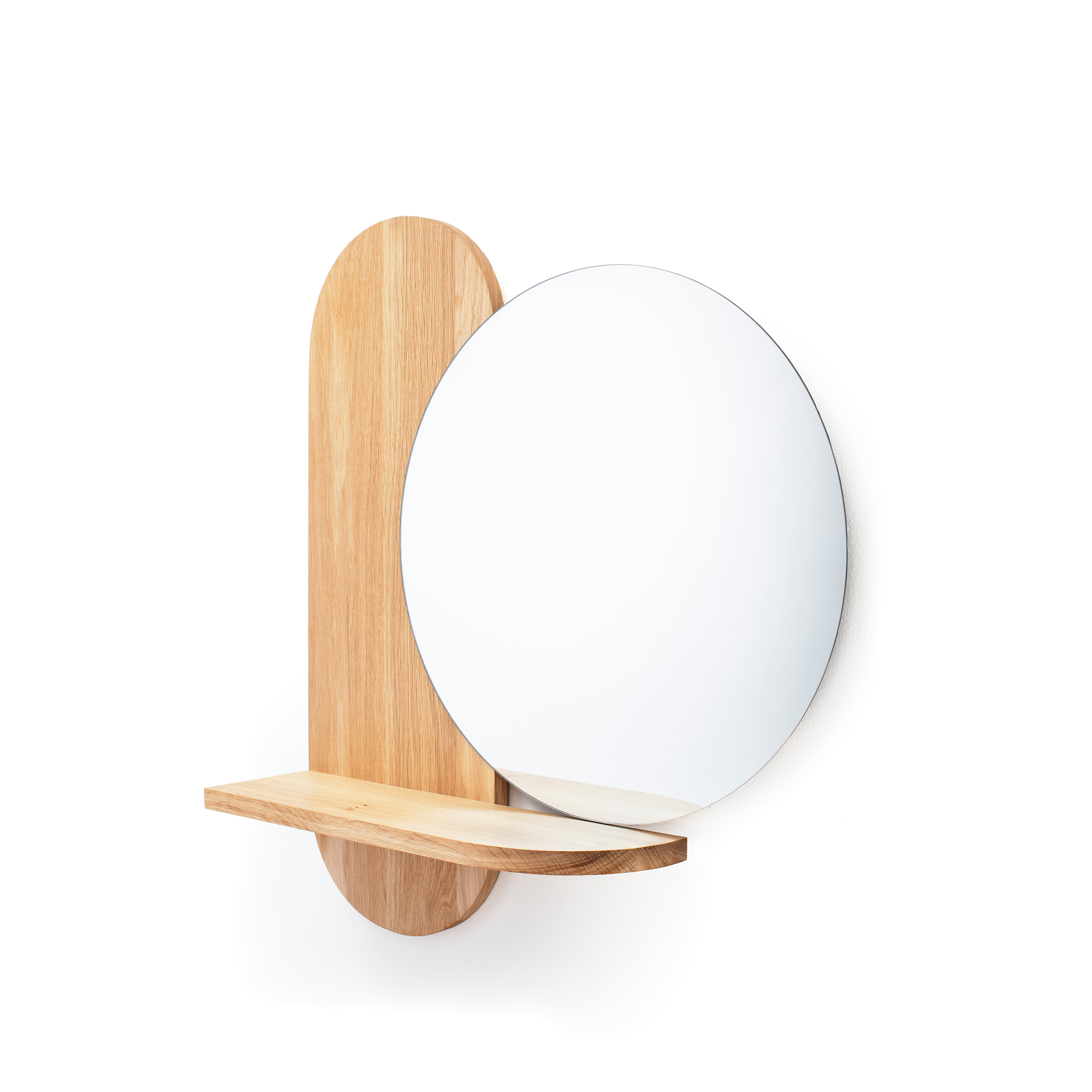 Oak wall round mirror with shelf Karlen dubove kruhove nastenne zrcadlo