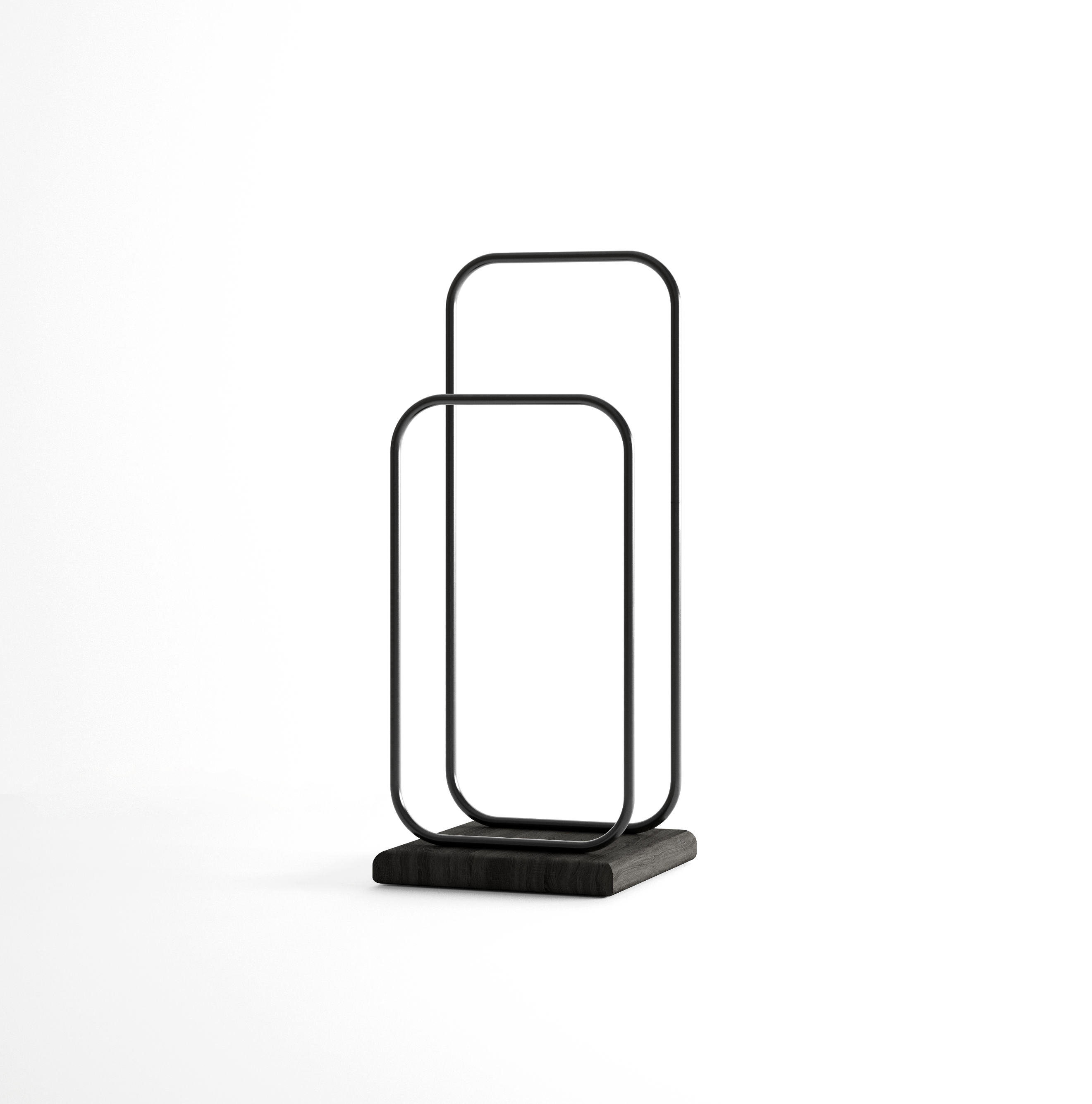 Modern black valet stand in black on white background
