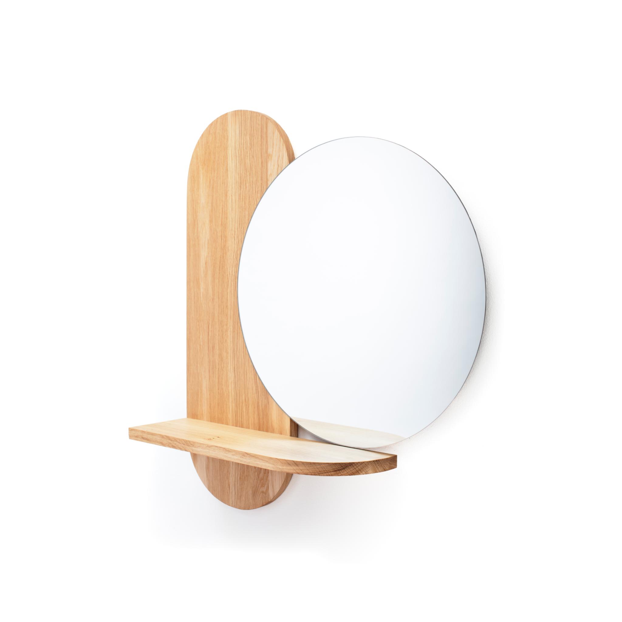 Round wall mirror in oak