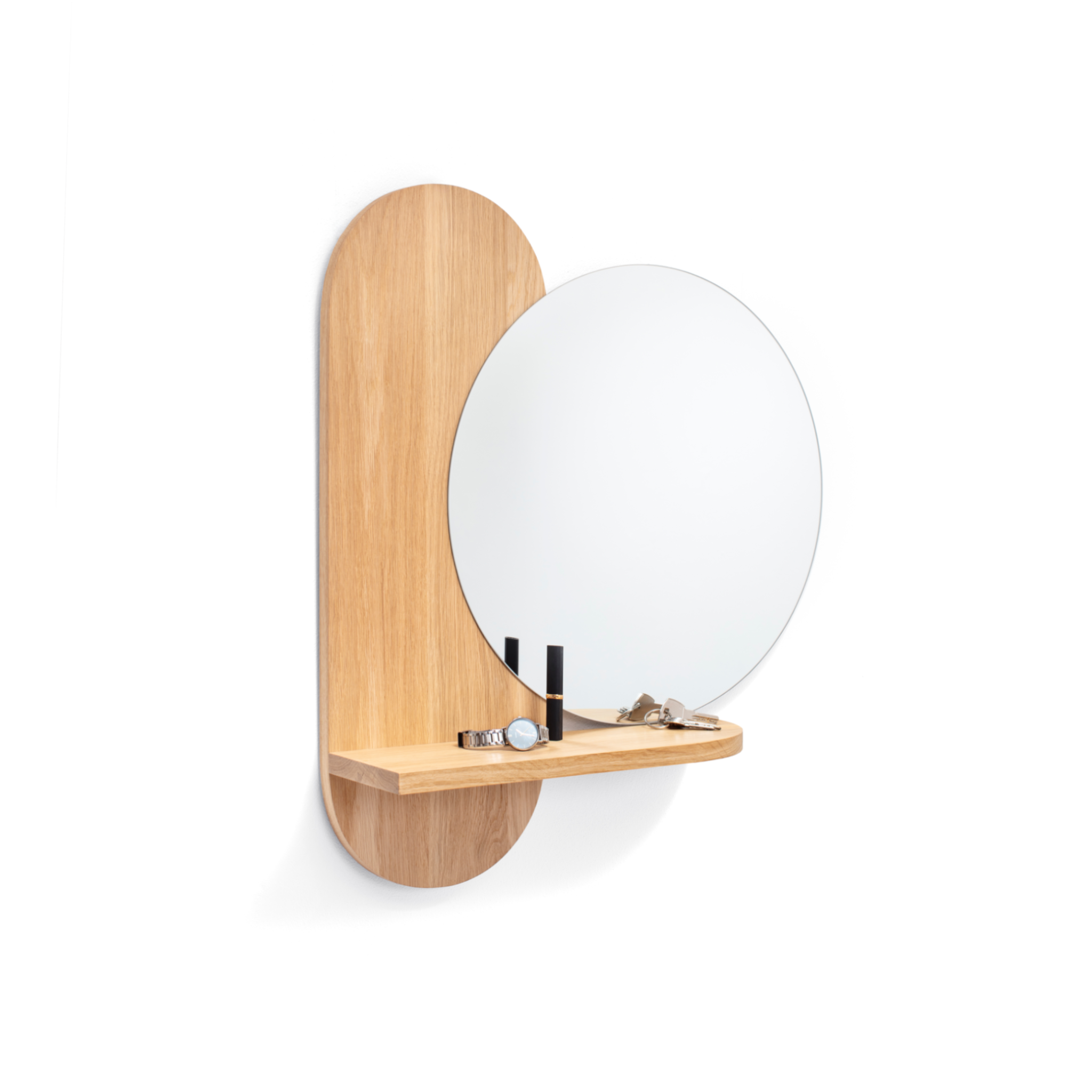 Wooden wall-mounted mirror with a shelf 