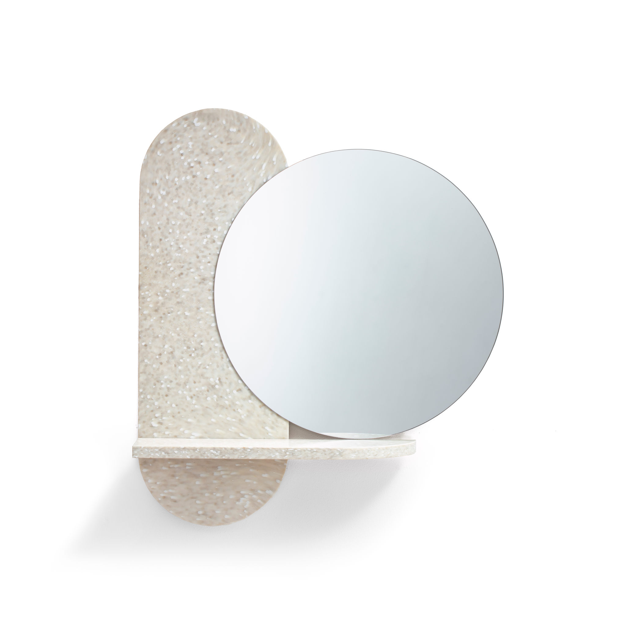 Round mirror Oscar from recycled plastic with shelf